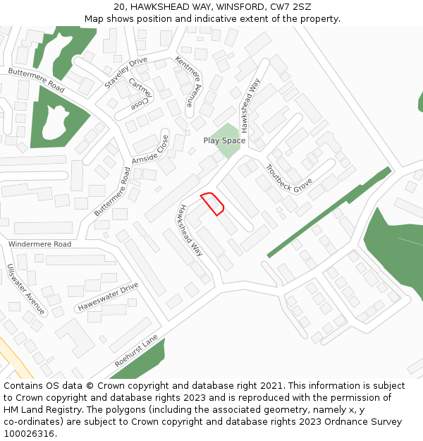 20, HAWKSHEAD WAY, WINSFORD, CW7 2SZ: Location map and indicative extent of plot