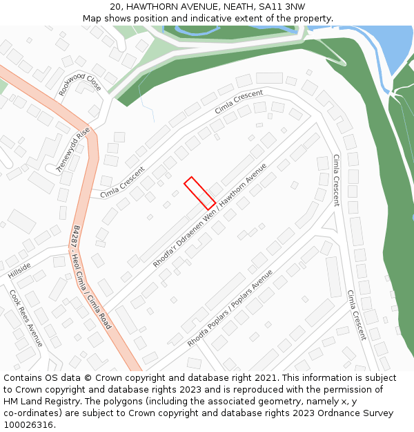 20, HAWTHORN AVENUE, NEATH, SA11 3NW: Location map and indicative extent of plot