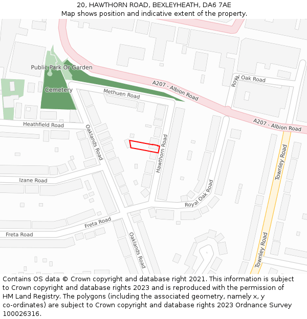 20, HAWTHORN ROAD, BEXLEYHEATH, DA6 7AE: Location map and indicative extent of plot