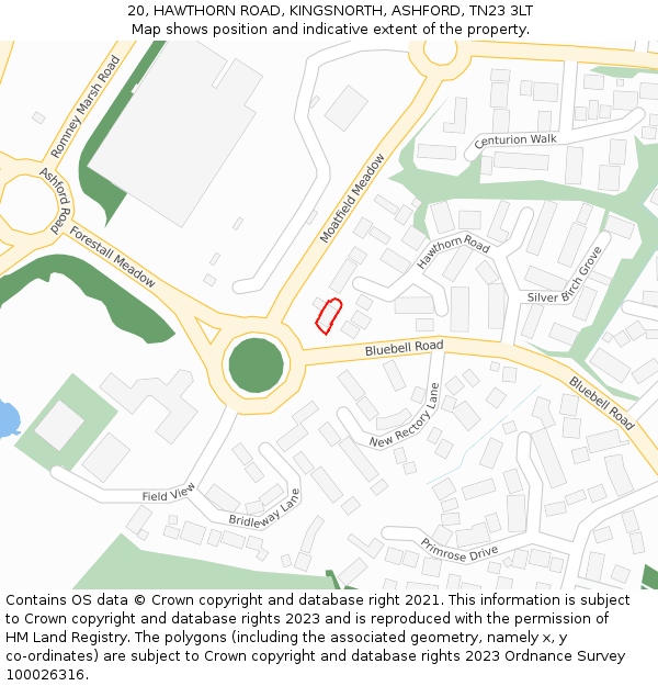 20, HAWTHORN ROAD, KINGSNORTH, ASHFORD, TN23 3LT: Location map and indicative extent of plot