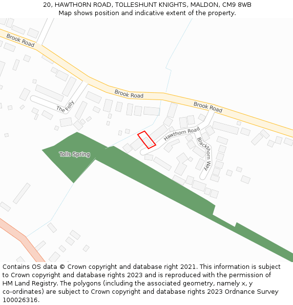 20, HAWTHORN ROAD, TOLLESHUNT KNIGHTS, MALDON, CM9 8WB: Location map and indicative extent of plot