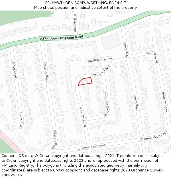 20, HAWTHORN ROAD, WORTHING, BN14 9LT: Location map and indicative extent of plot