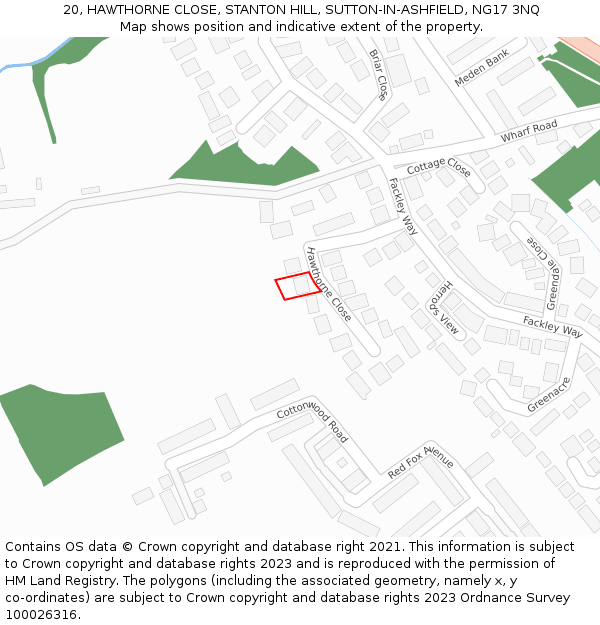 20, HAWTHORNE CLOSE, STANTON HILL, SUTTON-IN-ASHFIELD, NG17 3NQ: Location map and indicative extent of plot