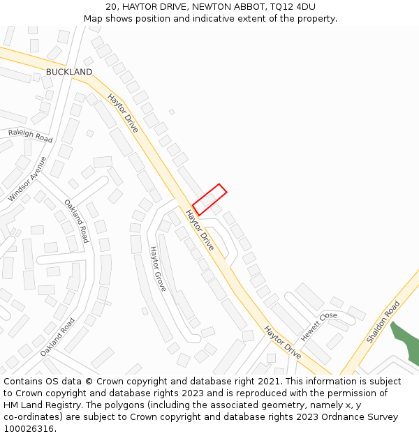 20, HAYTOR DRIVE, NEWTON ABBOT, TQ12 4DU: Location map and indicative extent of plot