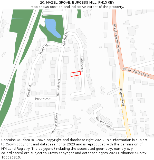 20, HAZEL GROVE, BURGESS HILL, RH15 0BY: Location map and indicative extent of plot