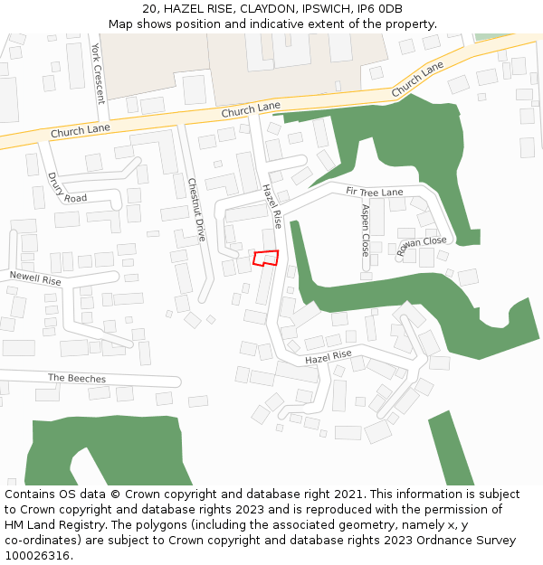 20, HAZEL RISE, CLAYDON, IPSWICH, IP6 0DB: Location map and indicative extent of plot