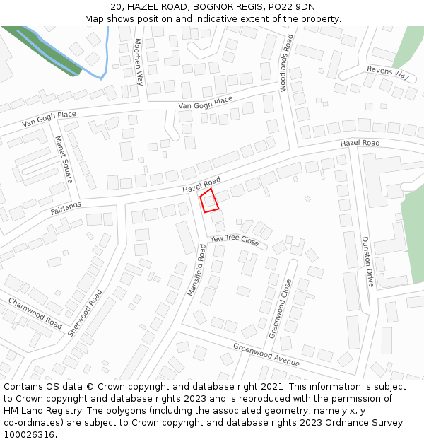 20, HAZEL ROAD, BOGNOR REGIS, PO22 9DN: Location map and indicative extent of plot