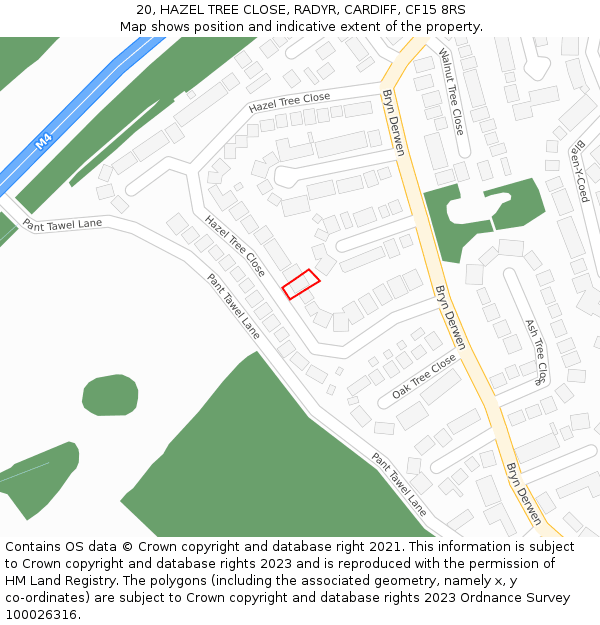 20, HAZEL TREE CLOSE, RADYR, CARDIFF, CF15 8RS: Location map and indicative extent of plot