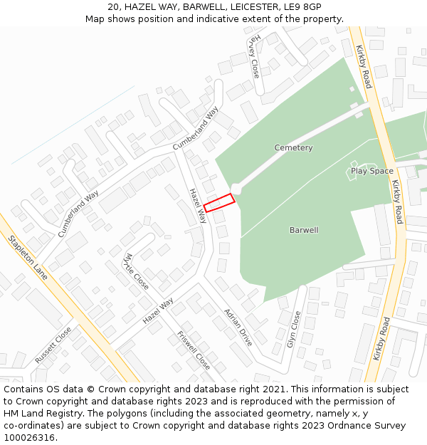 20, HAZEL WAY, BARWELL, LEICESTER, LE9 8GP: Location map and indicative extent of plot