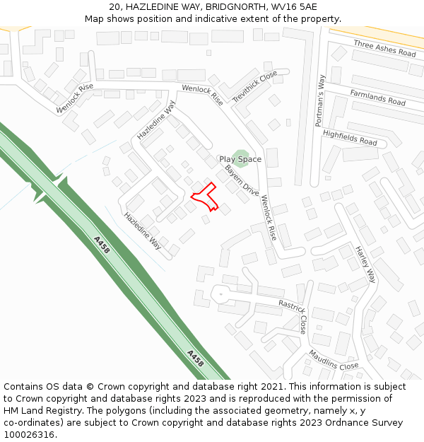 20, HAZLEDINE WAY, BRIDGNORTH, WV16 5AE: Location map and indicative extent of plot