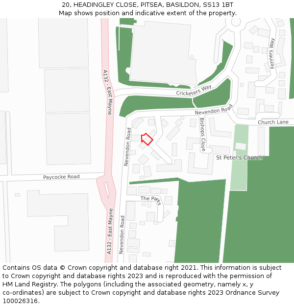 20, HEADINGLEY CLOSE, PITSEA, BASILDON, SS13 1BT: Location map and indicative extent of plot
