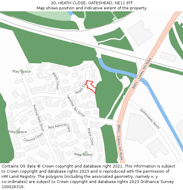 20, HEATH CLOSE, GATESHEAD, NE11 9TF: Location map and indicative extent of plot