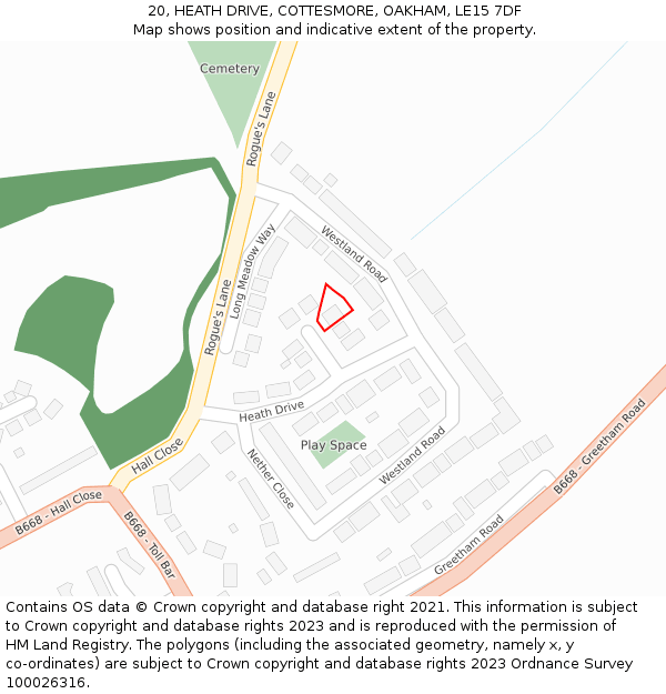 20, HEATH DRIVE, COTTESMORE, OAKHAM, LE15 7DF: Location map and indicative extent of plot