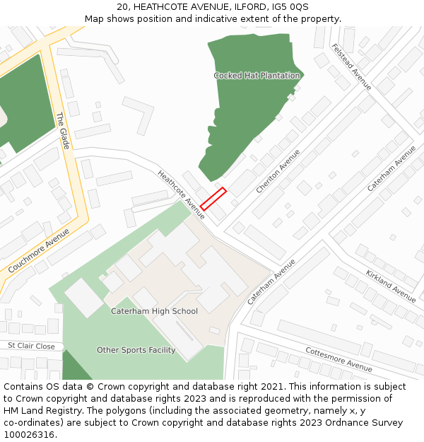 20, HEATHCOTE AVENUE, ILFORD, IG5 0QS: Location map and indicative extent of plot