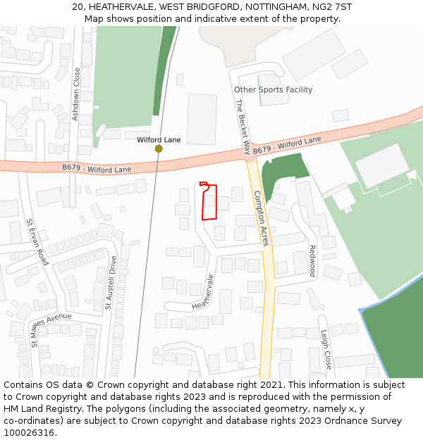 20, HEATHERVALE, WEST BRIDGFORD, NOTTINGHAM, NG2 7ST: Location map and indicative extent of plot