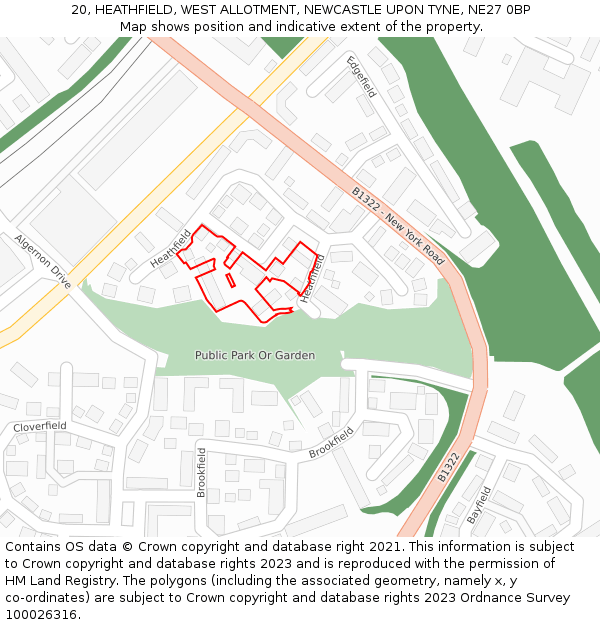 20, HEATHFIELD, WEST ALLOTMENT, NEWCASTLE UPON TYNE, NE27 0BP: Location map and indicative extent of plot