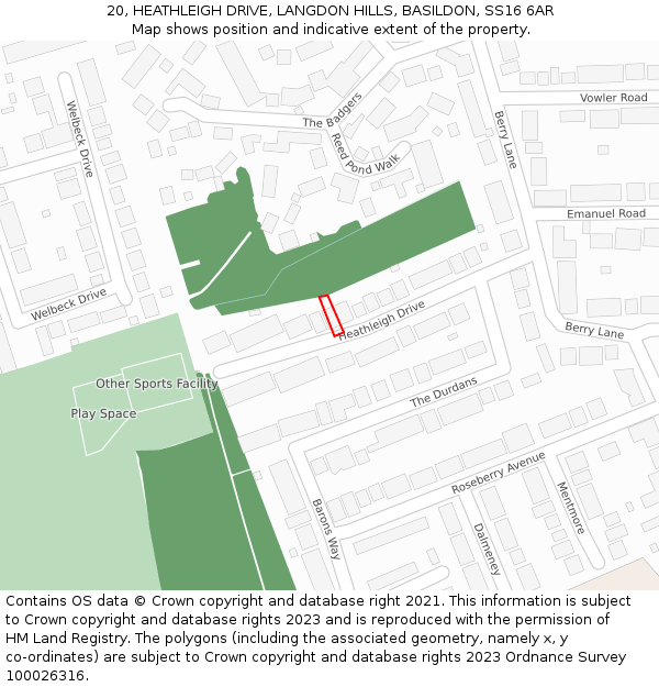 20, HEATHLEIGH DRIVE, LANGDON HILLS, BASILDON, SS16 6AR: Location map and indicative extent of plot
