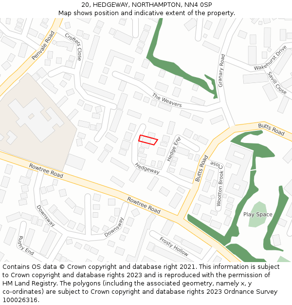 20, HEDGEWAY, NORTHAMPTON, NN4 0SP: Location map and indicative extent of plot