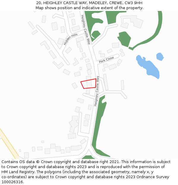 20, HEIGHLEY CASTLE WAY, MADELEY, CREWE, CW3 9HH: Location map and indicative extent of plot