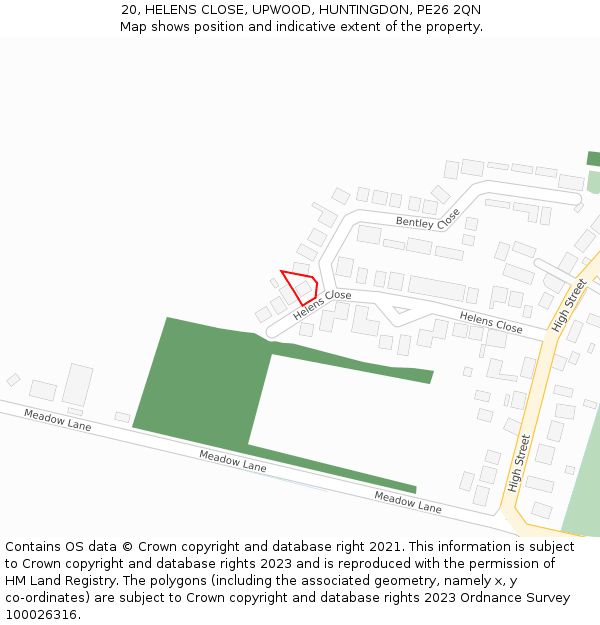 20, HELENS CLOSE, UPWOOD, HUNTINGDON, PE26 2QN: Location map and indicative extent of plot