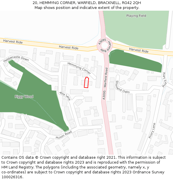 20, HEMMYNG CORNER, WARFIELD, BRACKNELL, RG42 2QH: Location map and indicative extent of plot