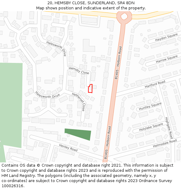 20, HEMSBY CLOSE, SUNDERLAND, SR4 8DN: Location map and indicative extent of plot