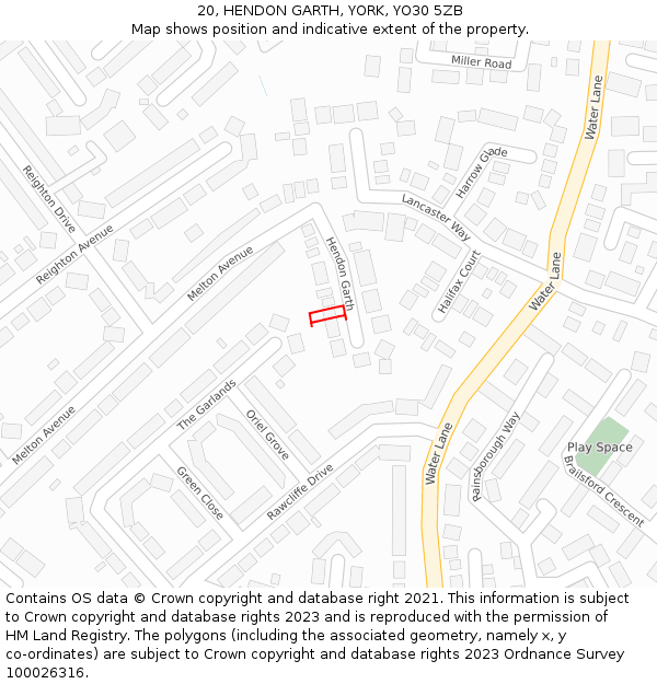 20, HENDON GARTH, YORK, YO30 5ZB: Location map and indicative extent of plot