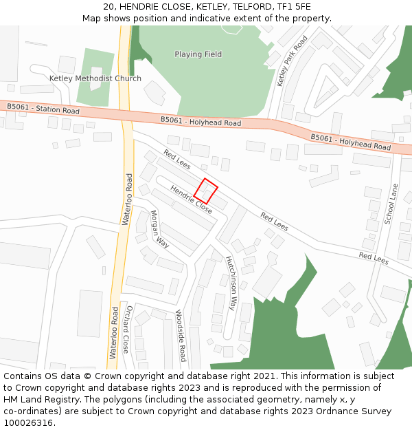 20, HENDRIE CLOSE, KETLEY, TELFORD, TF1 5FE: Location map and indicative extent of plot