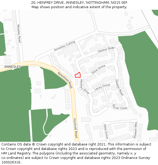 20, HENFREY DRIVE, ANNESLEY, NOTTINGHAM, NG15 0EF: Location map and indicative extent of plot