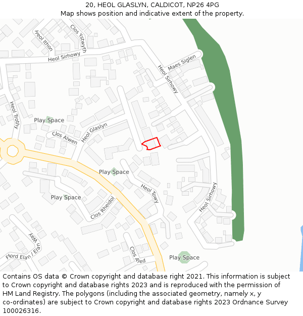 20, HEOL GLASLYN, CALDICOT, NP26 4PG: Location map and indicative extent of plot