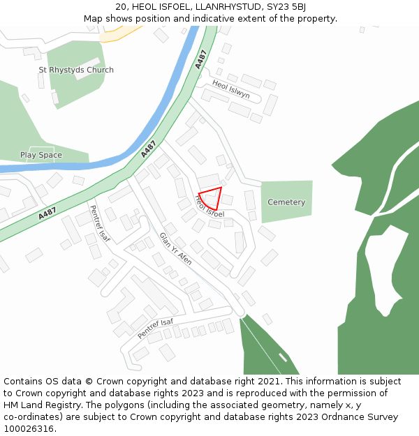 20, HEOL ISFOEL, LLANRHYSTUD, SY23 5BJ: Location map and indicative extent of plot