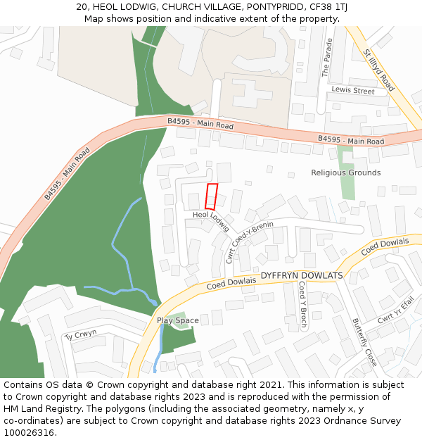 20, HEOL LODWIG, CHURCH VILLAGE, PONTYPRIDD, CF38 1TJ: Location map and indicative extent of plot