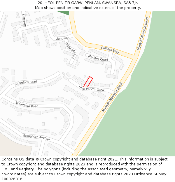 20, HEOL PEN TIR GARW, PENLAN, SWANSEA, SA5 7JN: Location map and indicative extent of plot