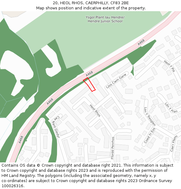 20, HEOL RHOS, CAERPHILLY, CF83 2BE: Location map and indicative extent of plot