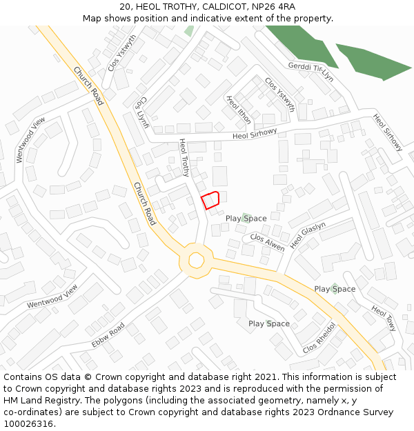 20, HEOL TROTHY, CALDICOT, NP26 4RA: Location map and indicative extent of plot