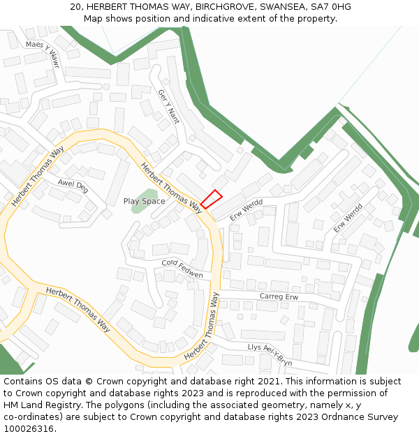 20, HERBERT THOMAS WAY, BIRCHGROVE, SWANSEA, SA7 0HG: Location map and indicative extent of plot