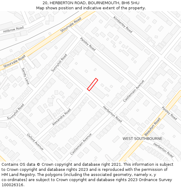 20, HERBERTON ROAD, BOURNEMOUTH, BH6 5HU: Location map and indicative extent of plot