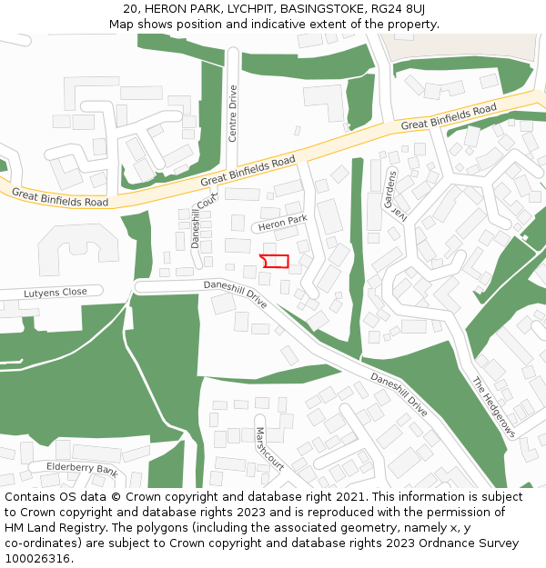 20, HERON PARK, LYCHPIT, BASINGSTOKE, RG24 8UJ: Location map and indicative extent of plot