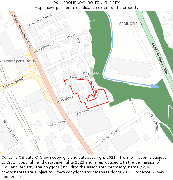 20, HERONS WAY, BOLTON, BL2 1EX: Location map and indicative extent of plot