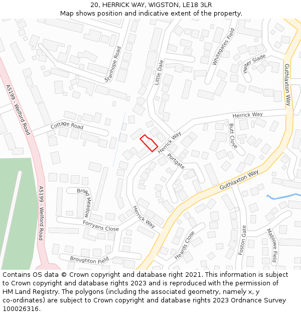 20, HERRICK WAY, WIGSTON, LE18 3LR: Location map and indicative extent of plot