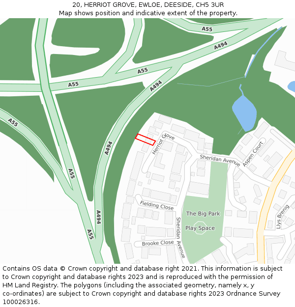 20, HERRIOT GROVE, EWLOE, DEESIDE, CH5 3UR: Location map and indicative extent of plot