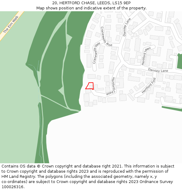 20, HERTFORD CHASE, LEEDS, LS15 9EP: Location map and indicative extent of plot