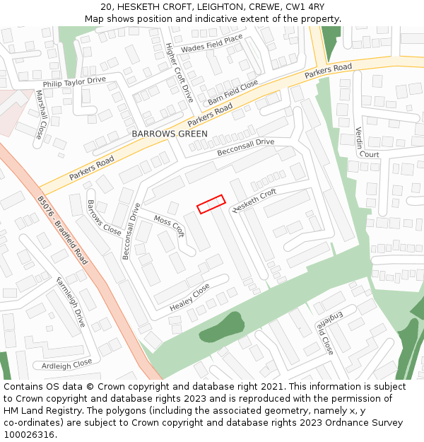 20, HESKETH CROFT, LEIGHTON, CREWE, CW1 4RY: Location map and indicative extent of plot