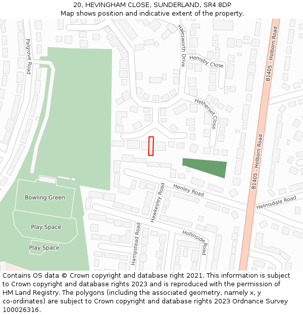 20, HEVINGHAM CLOSE, SUNDERLAND, SR4 8DP: Location map and indicative extent of plot