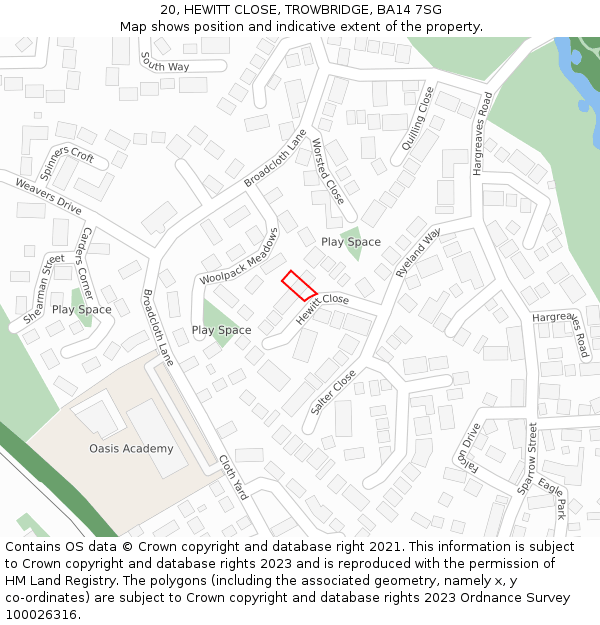 20, HEWITT CLOSE, TROWBRIDGE, BA14 7SG: Location map and indicative extent of plot