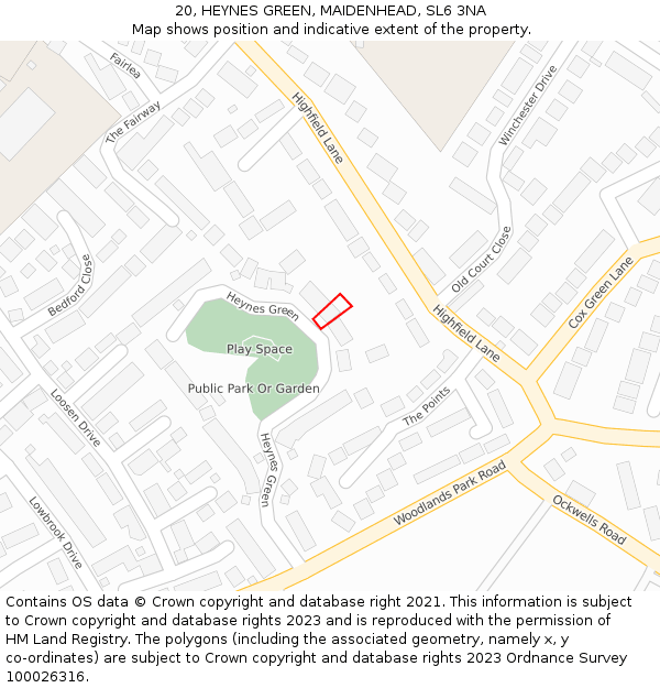 20, HEYNES GREEN, MAIDENHEAD, SL6 3NA: Location map and indicative extent of plot