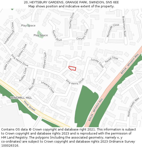 20, HEYTSBURY GARDENS, GRANGE PARK, SWINDON, SN5 6EE: Location map and indicative extent of plot