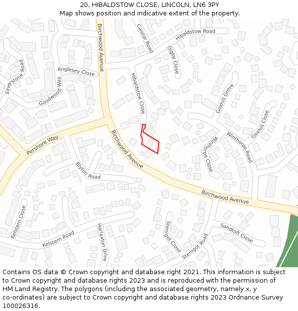 20, HIBALDSTOW CLOSE, LINCOLN, LN6 3PY: Location map and indicative extent of plot