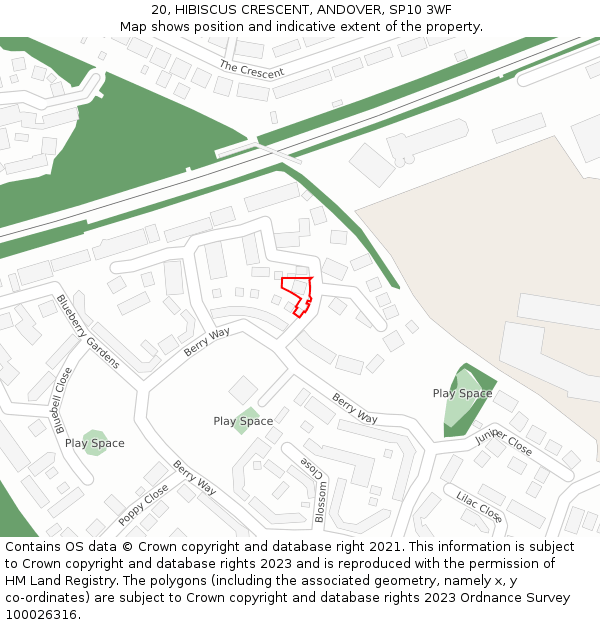 20, HIBISCUS CRESCENT, ANDOVER, SP10 3WF: Location map and indicative extent of plot