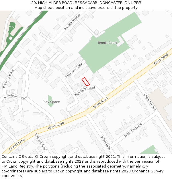 20, HIGH ALDER ROAD, BESSACARR, DONCASTER, DN4 7BB: Location map and indicative extent of plot